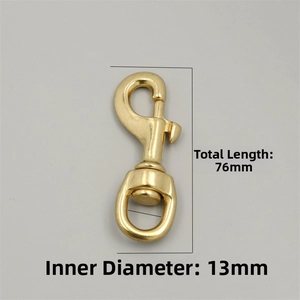 Close-up of solid brass swivel hook for bags with 76mm length and 13mm inner diameter