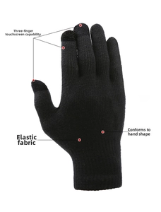 Close-up of three-finger touchscreen knit gloves featuring high elasticity and snug fit