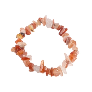 Detail showing natural red agate gravel bracelet with polished stones and unique textures