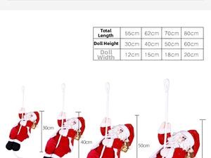 Tableau des tailles détaillant hauteur et largeur des décorations Père Noël
