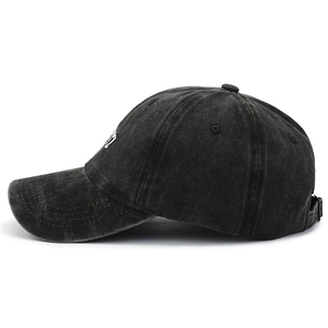 Classic washed cotton baseball cap in charcoal black with side embroidery for a casual look