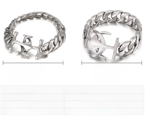 Macro detail of stainless steel anchor bracelets with 12mm and 15mm width specifications