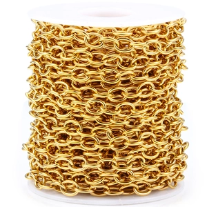 Golden stainless steel oval link chain on roll for DIY necklace and bracelet crafting