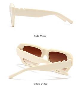 Detailed side and back view of retro butterfly sunglasses with wavy sawtooth temples