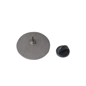 Back view of round metal cat paw enamel brooch with black rubber clutch backing