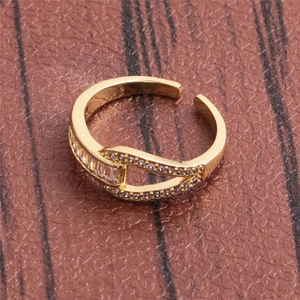 Elegant gold double-layer adjustable ring with sparkling cubic zirconia pavé setting