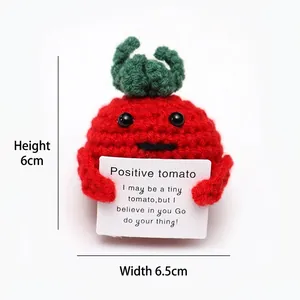 Handmade crochet tomato doll with motivational card, size 6cm height and 6.5cm width