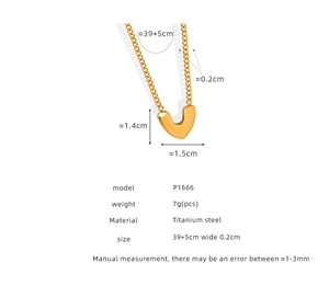 Vue détaillée du collier en acier titane plaqué or avec dimensions et paramètres