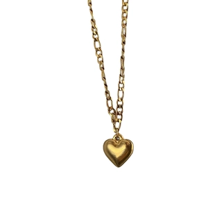 Double-layered golden titanium steel heart necklace with Figaro chain for women