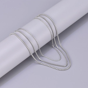 Three-layer silver stainless steel box chain and link necklace set for women