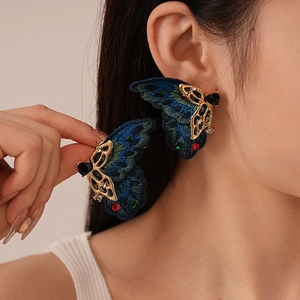 Boucles D Oreilles Papillon Vintage Avec Ailes Brodées Alliage Strass Bijoux Élégants Pour Femmes Tige En Argent
