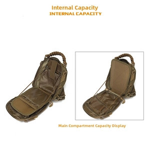 Detail view of khaki tactical chest bag showing internal capacity and mesh organizers