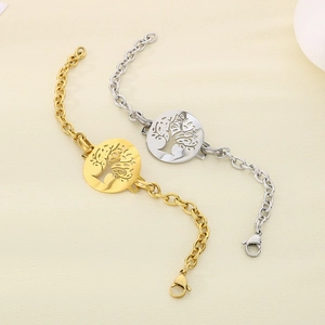 18K gold and silver stainless steel Tree of Life charm bracelet with lobster clasp closure
