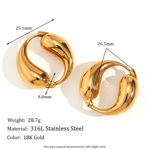 18K gold plated double water drop hoop earrings in 316L stainless steel for women
