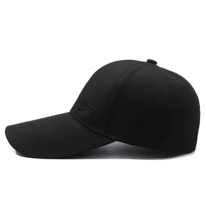 Classic black baseball cap with extended brim and minimalist SPORT embroidery on side
