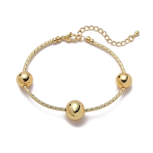 18K gold plated bead bracelet with adjustable chain and polished metallic finish