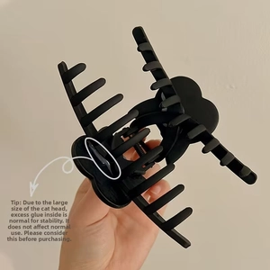 Close-up of a large matte black cat-shaped hair claw clip with strong multi-tooth grip