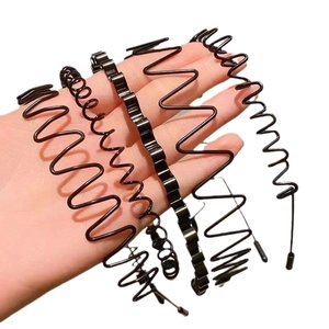 Set of 6 black metal wave headbands for men and women, minimalist sports hair accessories