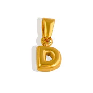 Macro shot of 18K gold-plated stainless steel letter D bubble pendant charm