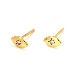 Exquisite S925 sterling silver evil eye stud earrings with gold plating and zircon stones