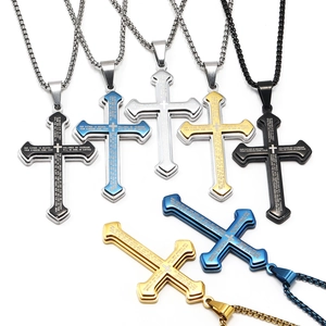 Cross Pendant Necklace Stainless Steel Engraved Lord's Prayer Bible Verse Religious Jewelry For Men Boys