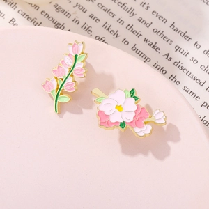 Violet lily floral enamel brooch set in pink and white for clothing and bag decoration