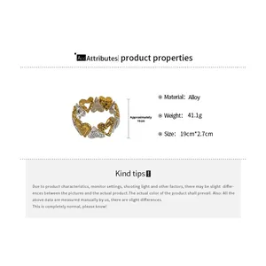 Detailed specs of two-tone alloy heart link bracelet weighing 41.1g and measuring 19cm