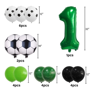 Soccer themed birthday party balloon set with number 1 foil and green latex balloons