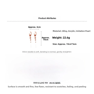 Detailed size and material guide for vintage pearl tassel drop earrings with silver needle
