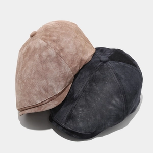 Retro tie-dye newsboy caps in dark grey and light brown heavy canvas vintage style
