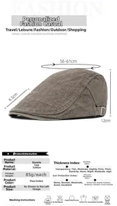 Detailed size chart for cotton flat cap showing brim length and head circumference