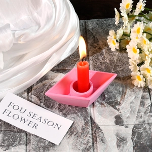 Pink paper boat silicone mold for handmade gypsum candle holder with red candle