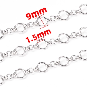 Silver stainless steel 9mm circle link chain with 1.5mm wire thickness for DIY jewelry