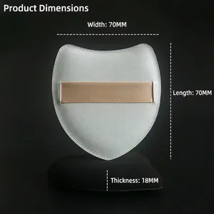 White shield-shaped faux leather jewelry case with gold strap and dimensions 70x70x18mm