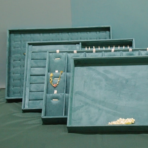 Jewelry Display Tray Dark Green Velvet Organizer For Rings Necklaces Bracelets Stackable Drawer Storage Showcase Liner