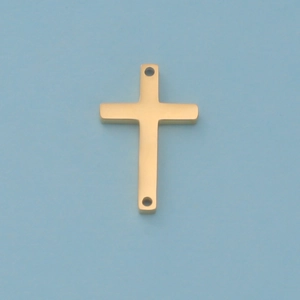 Polished gold stainless steel cross connector pendant with dual holes for DIY jewelry