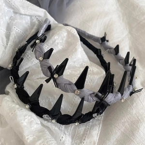 Gothic bow headband with rhinestones and spikes in black and grey for women