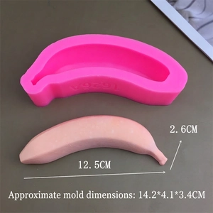 Macro detail of pink silicone mold with dimensions for 3D banana mousse cake dessert