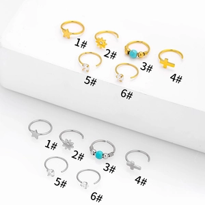 316L stainless steel nose ring and earring set with opal cross and star patterns