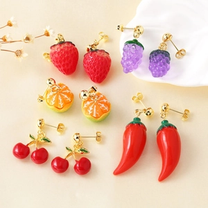 Fruit Dangle Ohrringe Kreative Harz Simulation Erdbeere Traube Kupfer Vergoldet Schmuck Mit Kupfer Ohrstecker Für Frauen