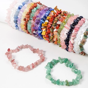 Handmade elastic bracelets with colorful irregular crystal chips and natural gemstones