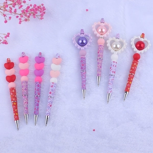 Heart Shape Ballpoint Pen Valentine's Day Creative Beaded Silicone Love Pattern Decorative Faux Artificial Pearl Plastic Writing Gift