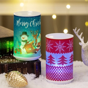 Christmas LED lantern night light with Santa Claus and Reindeer patterns on snow