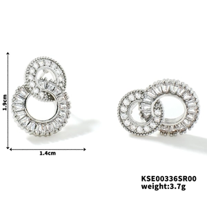 Silver figure-eight earrings with micro-inlaid cubic zirconia, dimensions 1.9cm x 1.4cm