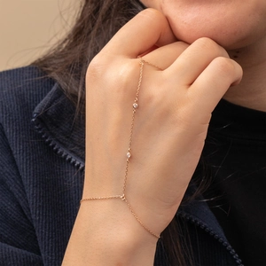 Finger Ring Hand Chain Bracelet 18K Gold Plated Stainless Steel Cubic Zirconia Inlaid Jewelry Women