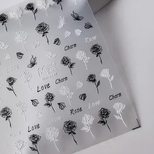 3D Embossed Nail Art Stickers Black White Rose Butterfly Self Adhesive Manicure Decals DIY Beauty Decoration