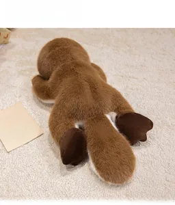 Close-up of brown plush platypus back detail and soft faux fur texture on a cream carpet