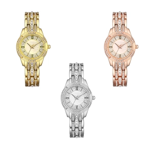 Montre à quartz élégante pour femme en or argent et or rose avec strass