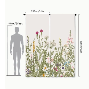 Size chart for floral curtain measuring 130x230cm with 180cm height scale reference