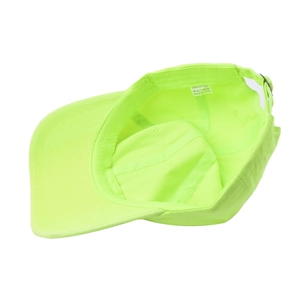Neon green 100% cotton baseball cap with adjustable buckle and interior sweatband detail